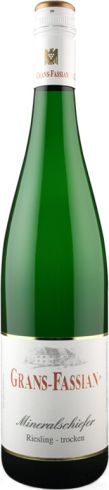 Frontansicht der Flasche von Grans Fassian Mineralschiefer Riesling Weißwein